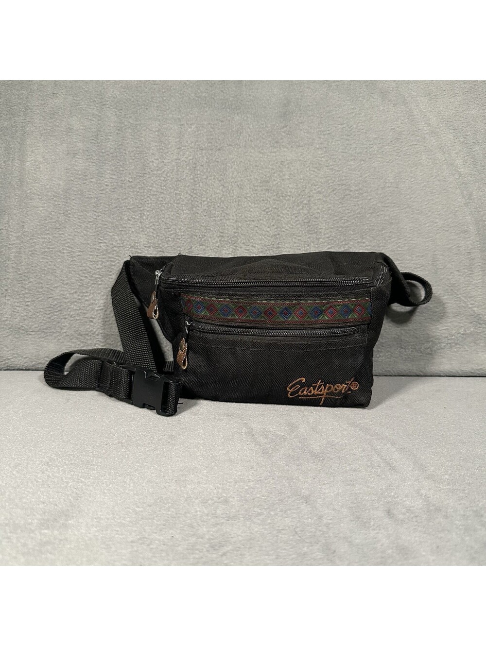 Vintage Eastport Fanny Pack Black Geometric Waist Bag Hip Pack 90s Adjustable
